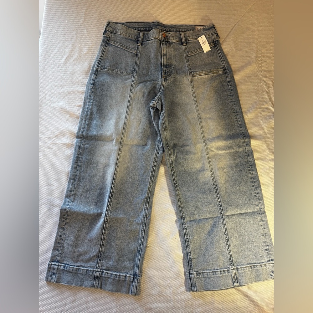 GAP High Rise Stride Wide Leg Ankle Jeans Light Wash Size 33 16R NWT ☀️🍂🥶🌼 - Picture 4 of 8
